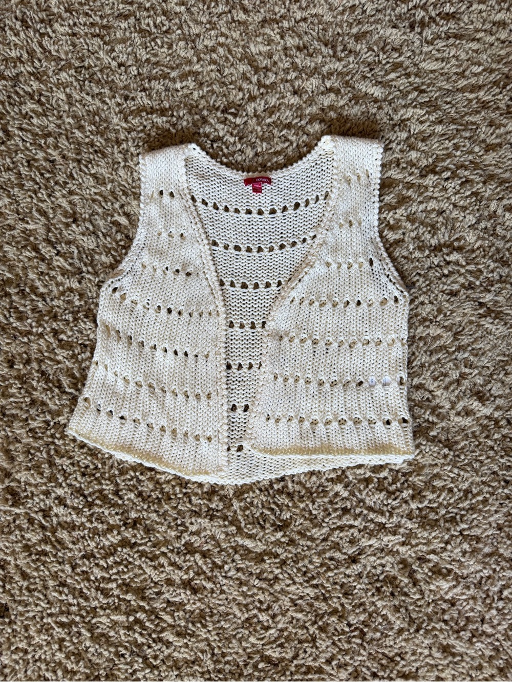 Bongo Cream Open Knit Sweater Vest Boho Crochet Style Size XL